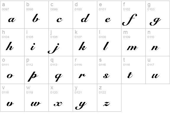 Elegant Script Normal lowercase a-z preview