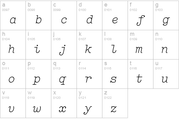 Elementa Italic lowercase a-z preview