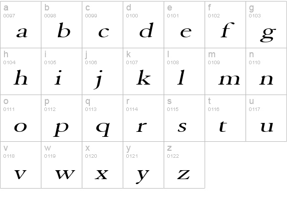 Elephant Extended Italic lowercase a-z preview