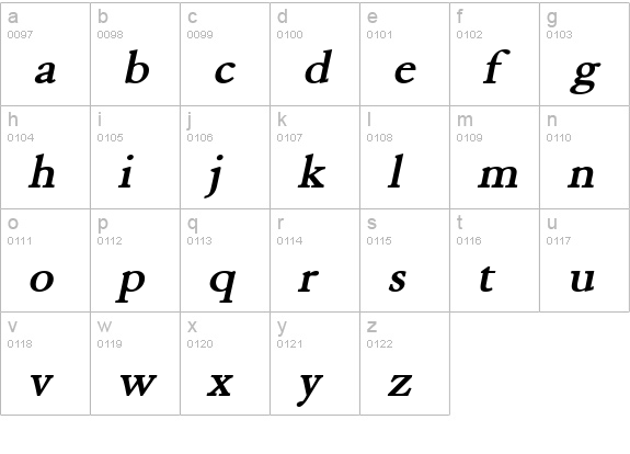 Elephant Wide BoldItalic lowercase a-z preview