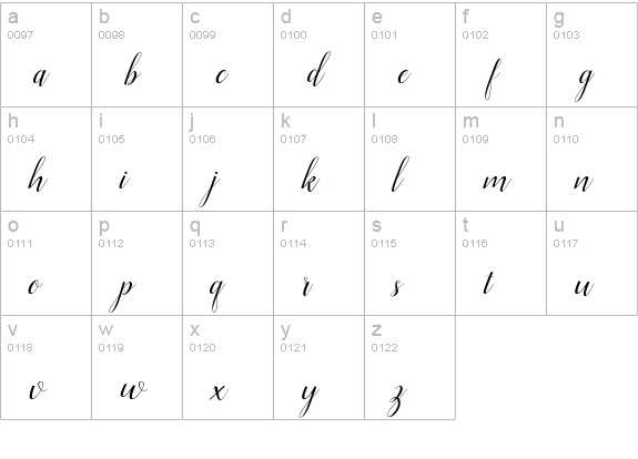 Ellizabeth Script lowercase a-z preview