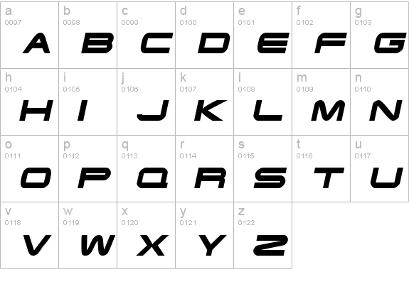 Endzone Oblique lowercase a-z preview