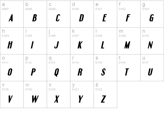 Engebrechtre Bold Italic lowercase a-z preview