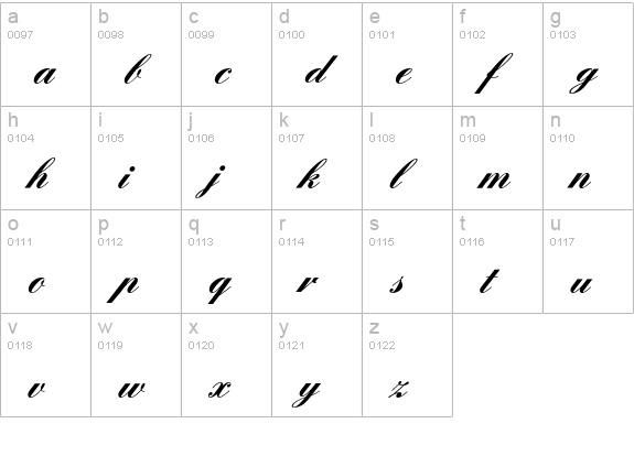 EnglishScriptEF-Bold lowercase a-z preview