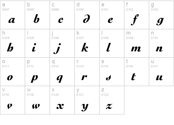 Engravers' Oldstyle 205 Black Italic lowercase a-z preview