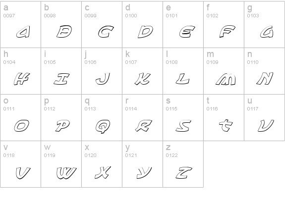 Ephesian 3D Italic lowercase a-z preview