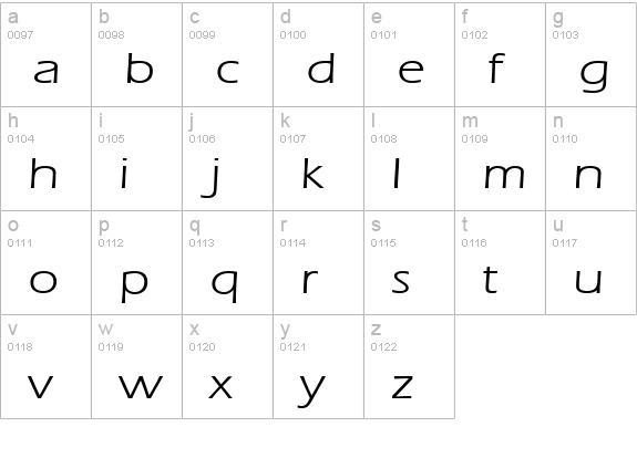Eric Lite Extended Bold lowercase a-z preview