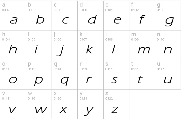 Eric Lite Extended BoldItalic lowercase a-z preview