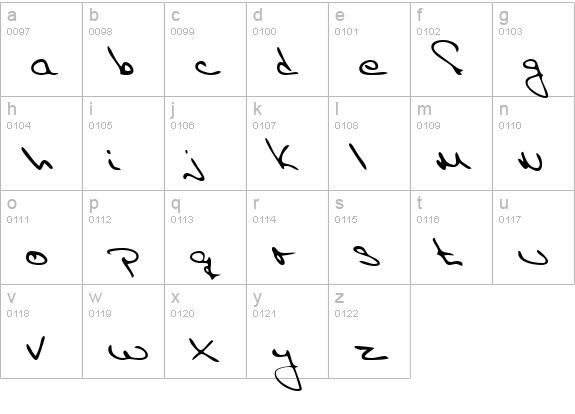 EricasHand Regular lowercase a-z preview