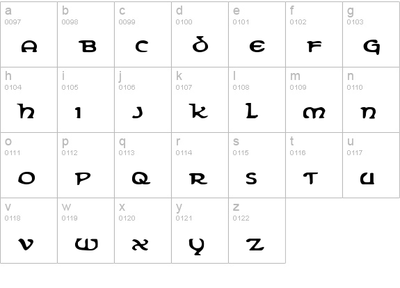 Erin Go Bragh Expanded lowercase a-z preview