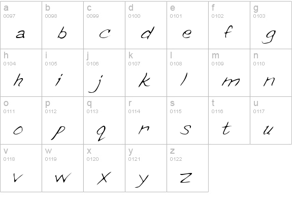 ErinsHand Regular lowercase a-z preview