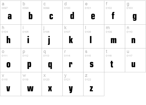 Eurostile Condensed Bold  lowercase a-z preview