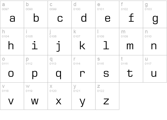 EurostileMonoEF-Regular lowercase a-z preview