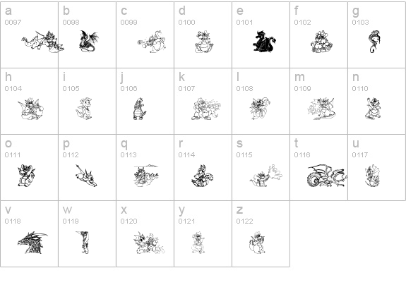 Ev's Dragons lowercase a-z preview