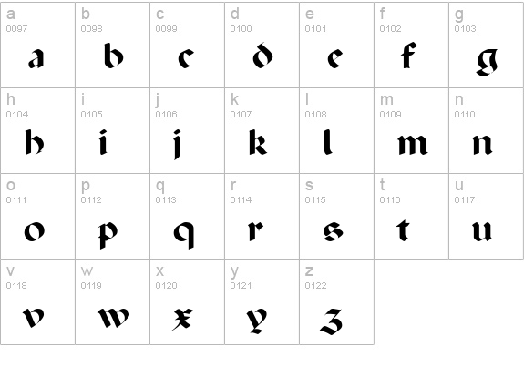 Excalibur SF lowercase a-z preview