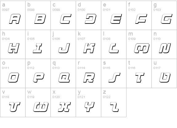 Exedore 3D Italic lowercase a-z preview