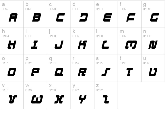 Exedore Condensed Italic lowercase a-z preview