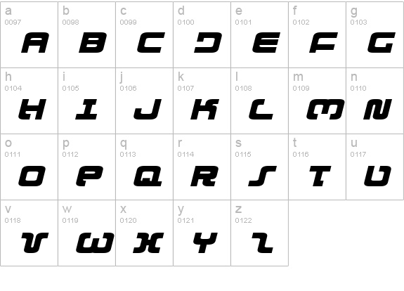 Exedore Expanded Italic lowercase a-z preview