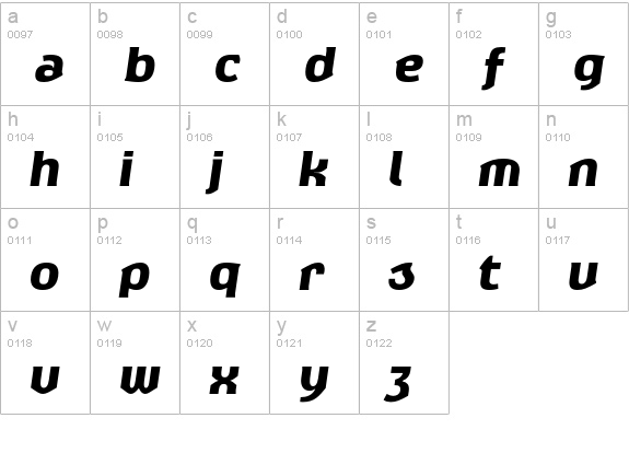 Exert-BoldItalic lowercase a-z preview