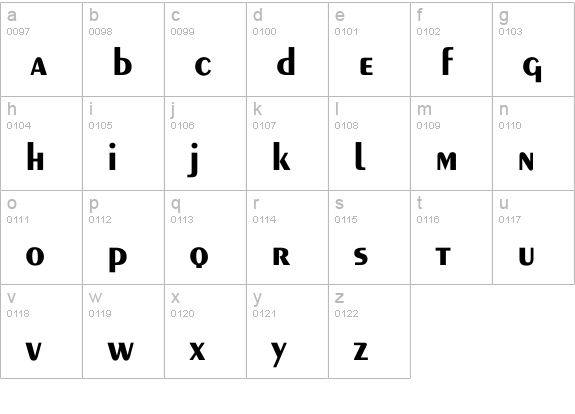 Exotic-Bold lowercase a-z preview