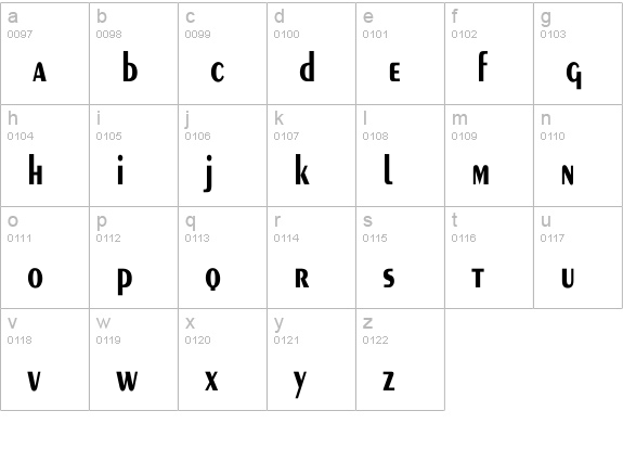 Exotic-Bold Cn lowercase a-z preview