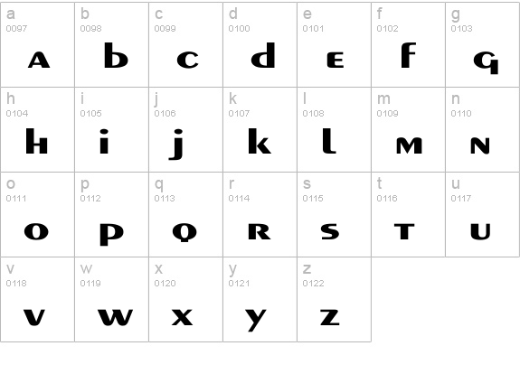 Exotic-Bold Ex lowercase a-z preview