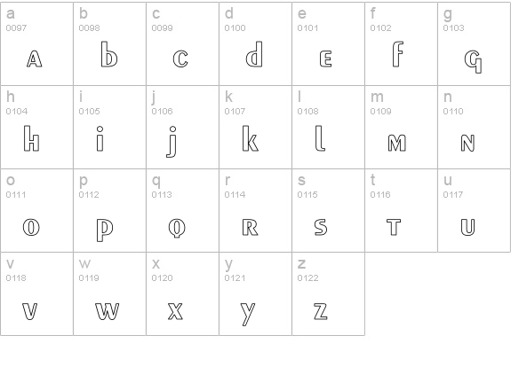 Exotic-Bold Hollow lowercase a-z preview