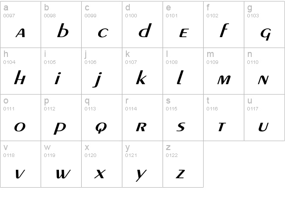 Exotic-Demi Wd Italic lowercase a-z preview