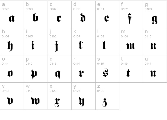F692-Blackletter-Regular lowercase a-z preview