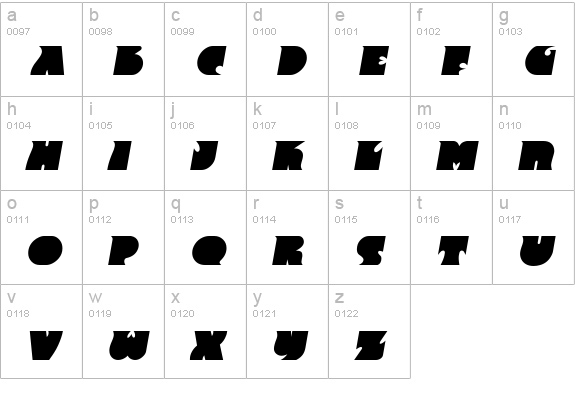 F820-Deco-BoldItalic lowercase a-z preview