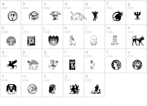 Fabeldyr lowercase a-z preview