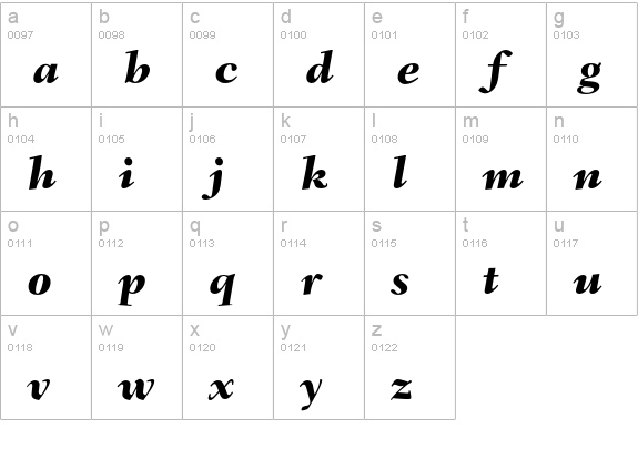 Fairfield LH 86 Heavy Italic lowercase a-z preview
