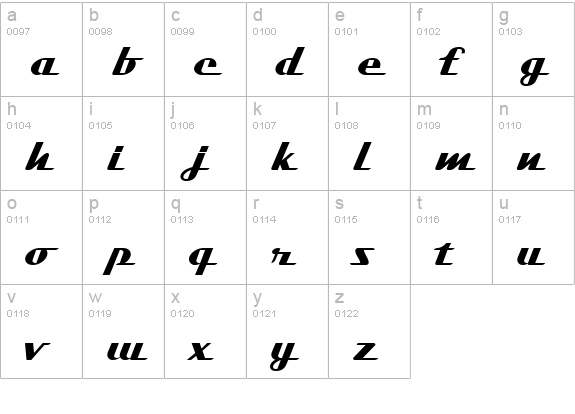 Fairlane lowercase a-z preview