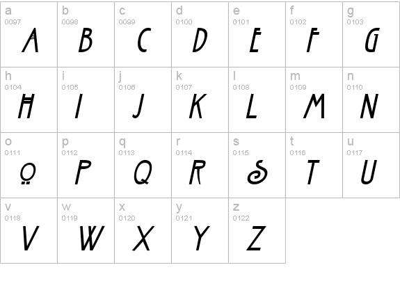 Fanzee-Condensed Italic lowercase a-z preview