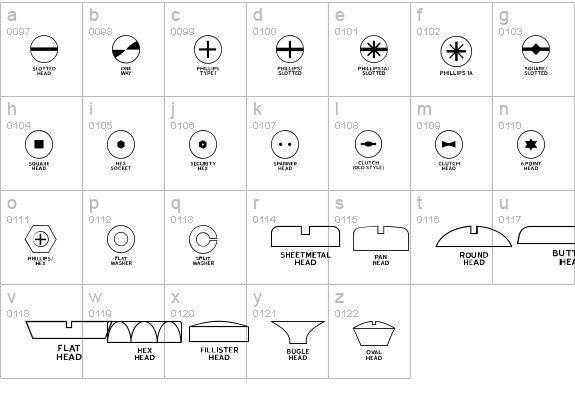 Fasteners JL lowercase a-z preview