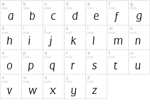 Flange BQ Light Italic lowercase a-z preview