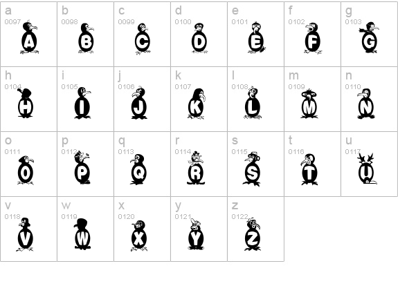 Flying Penguin lowercase a-z preview