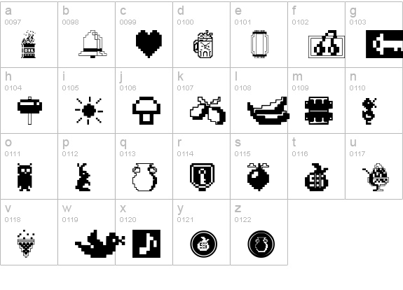 Fontalicious Thingbats lowercase a-z preview