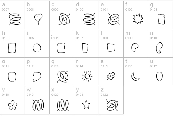 Fontesque-Ornaments lowercase a-z preview