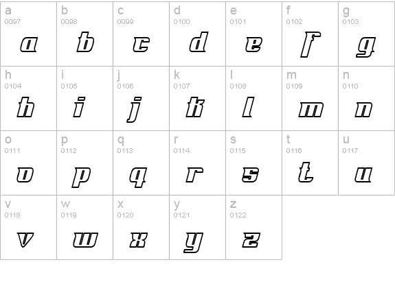 Fontovision IV outline lowercase a-z preview
