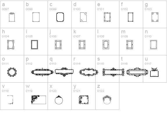 Frames and Headers lowercase a-z preview