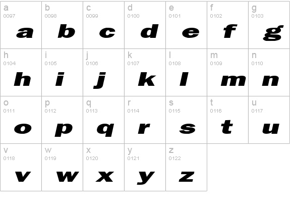 Francis Gothic Extended Italic lowercase a-z preview