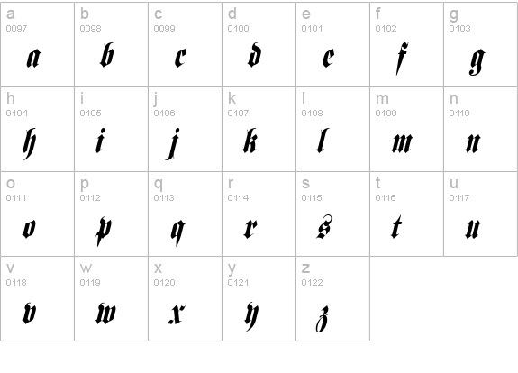 Frank Condensed Italic lowercase a-z preview