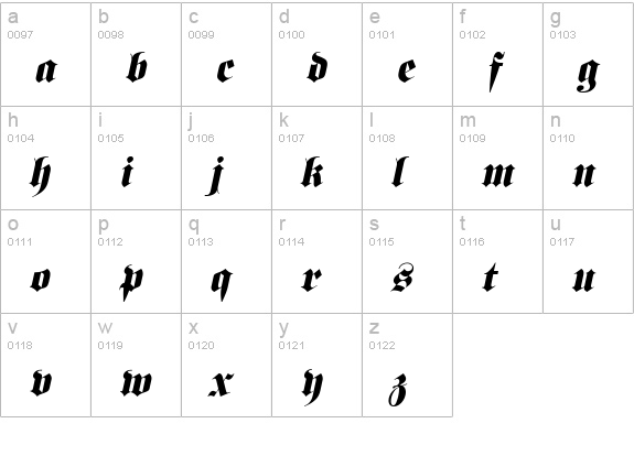 Frank Italic lowercase a-z preview