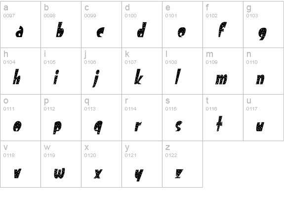 FreckleCondensed Oblique lowercase a-z preview