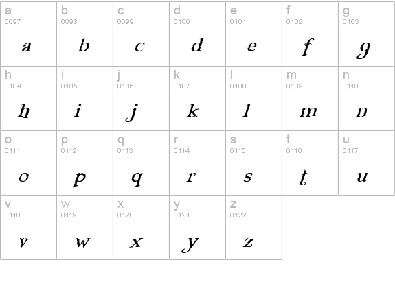 Freebooter Italic lowercase a-z preview