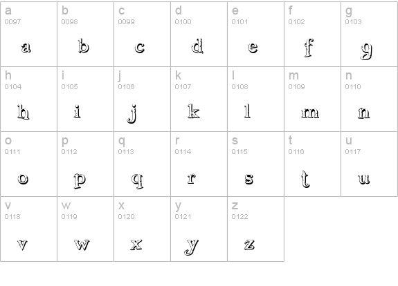 Freebooter Shadow lowercase a-z preview