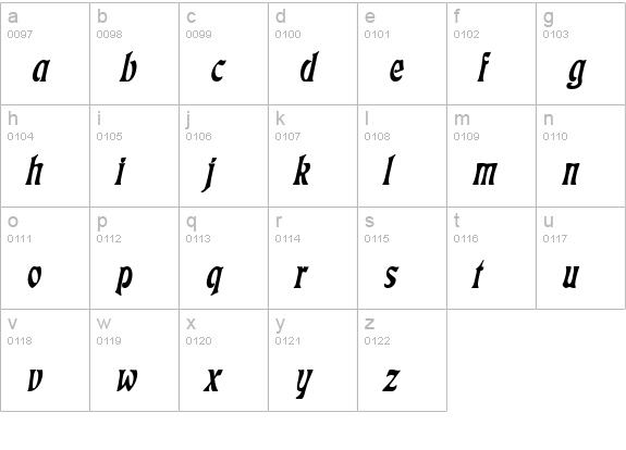 Freedom Condensed Italic lowercase a-z preview
