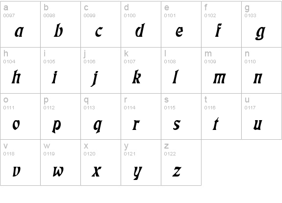 Freedom Italic lowercase a-z preview
