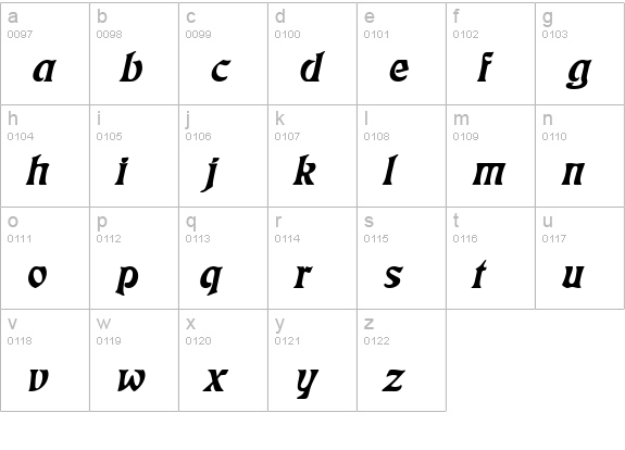 Freedom Wide Italic lowercase a-z preview